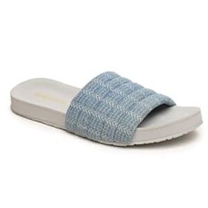 Minnetonka Heidi Quilted Slide Sandals For Women Blue Stripe - Size 8